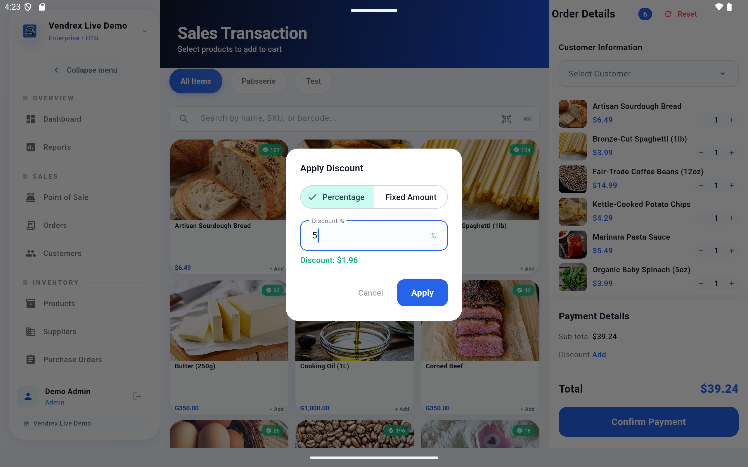 Vendrex discount applied at checkout screen