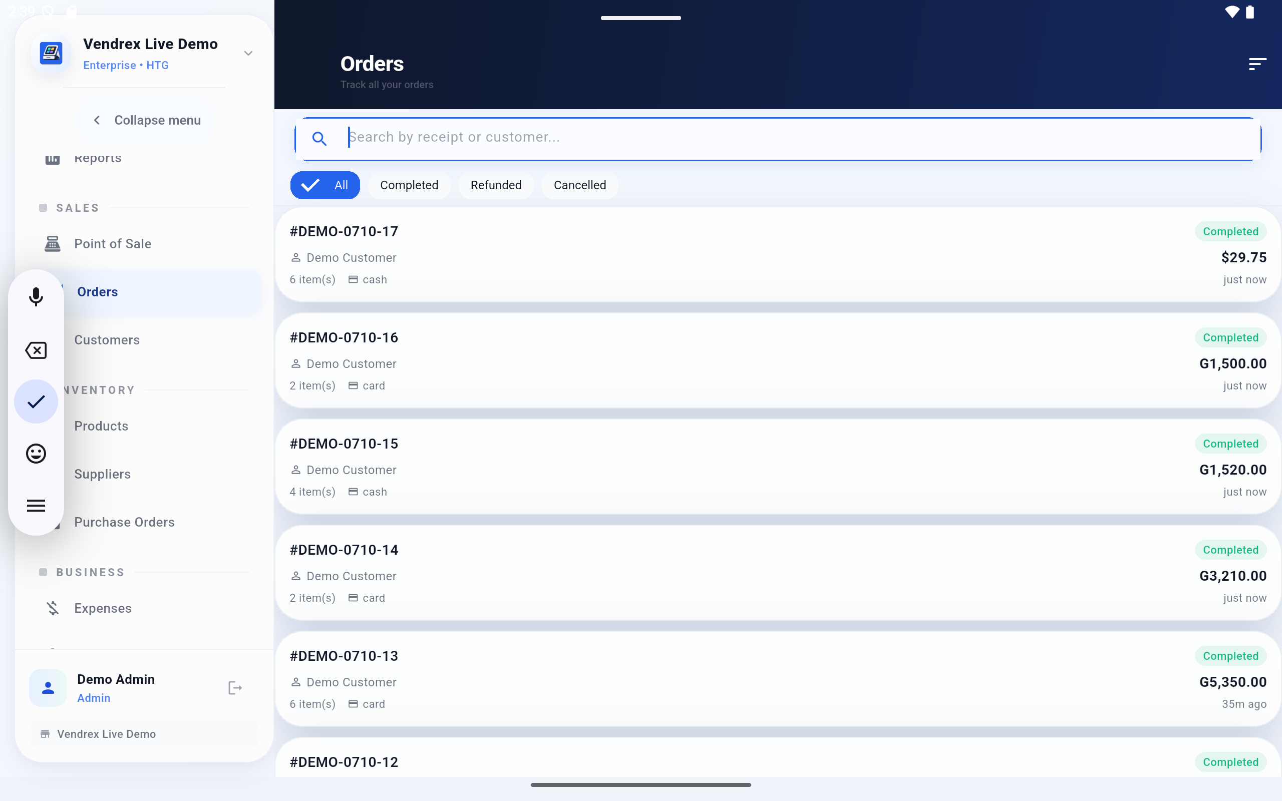Vendrex sales history transaction log
